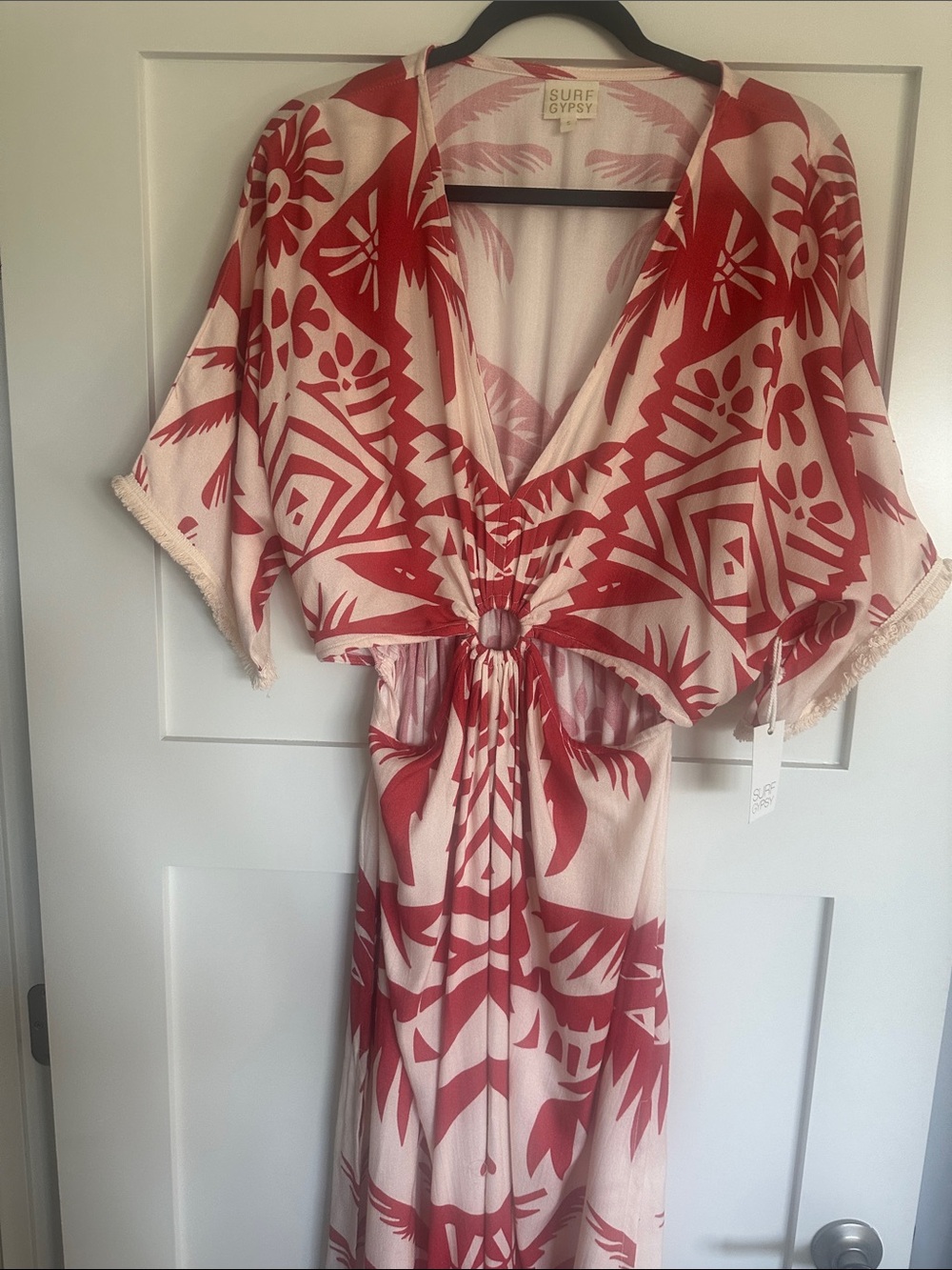 Surf Gypsy Red & Cream Printed Caftan Dress